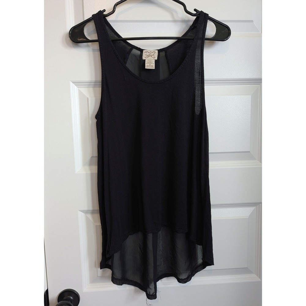 Eyelash Couture Sheer High-Low Black Tank Top